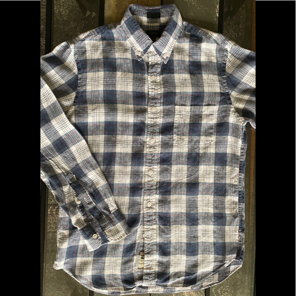 J. Crew Blue and White Plaid Button-Down Shirt